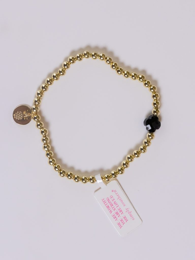 Simply Southern Gold Beaded Bracelet with Black Clover Charm