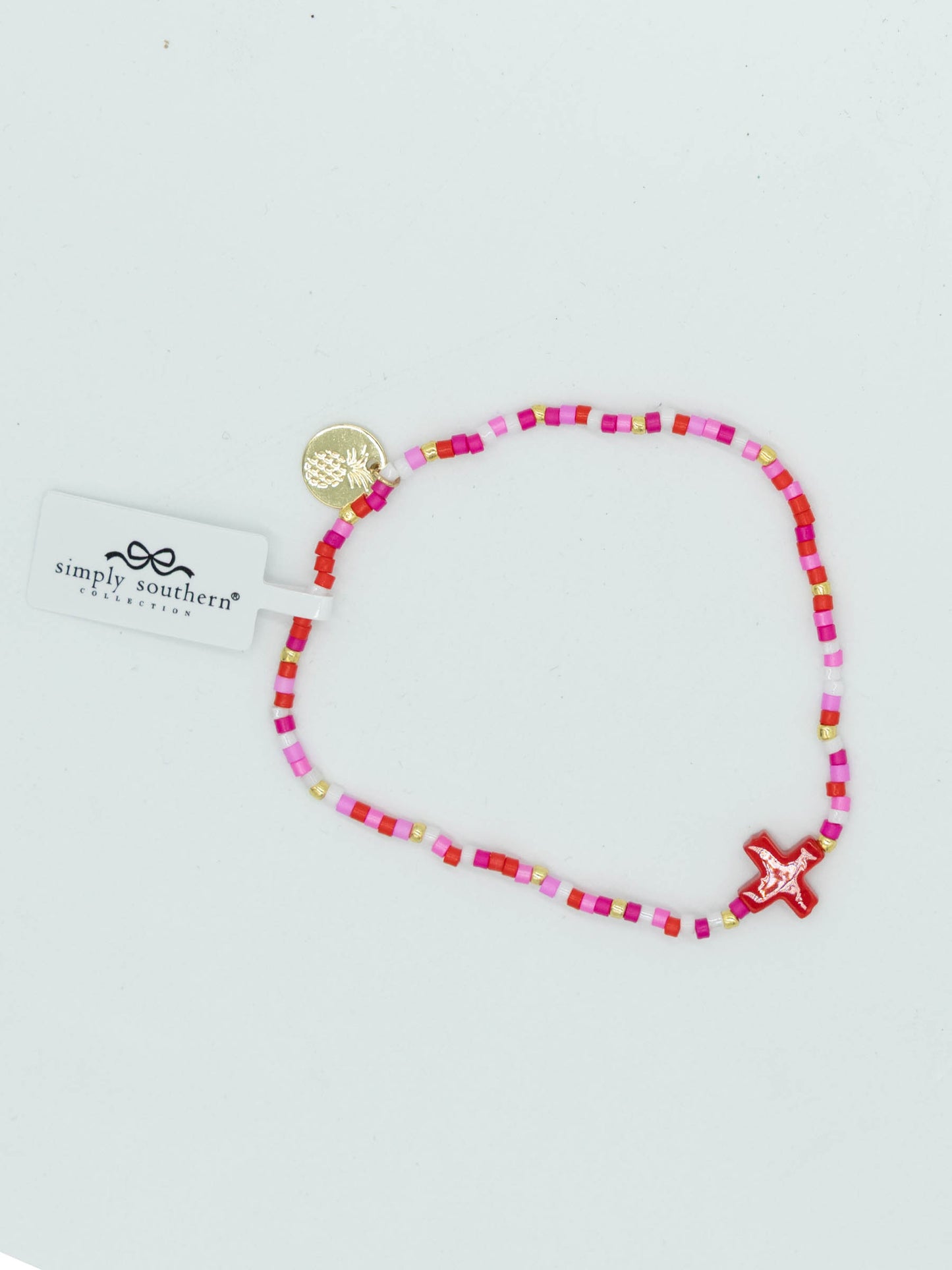 Simply Southern Multicolor Beaded Bracelet With Red Cross