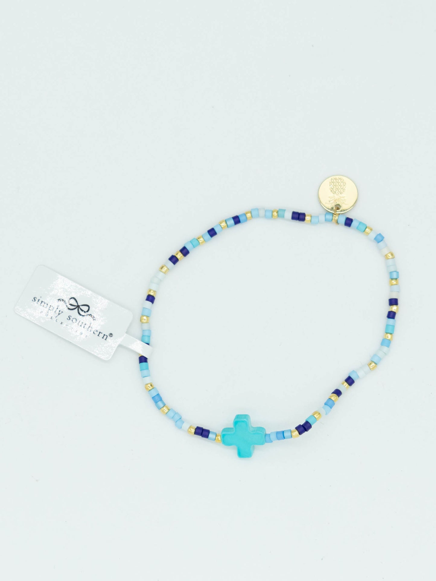Simply Southern Blue Mix Beaded Cross Bracelet