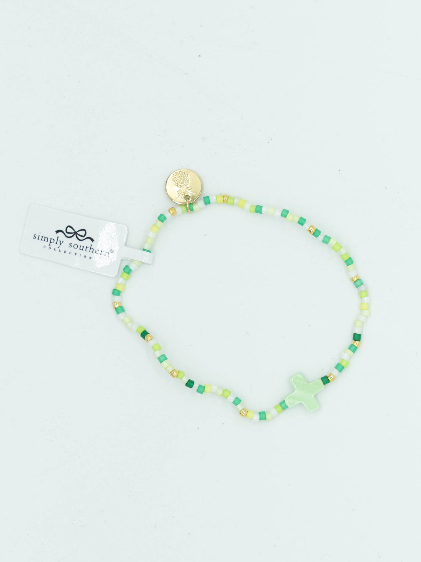Simply Southern Green Mix Beaded Cross Bracelet