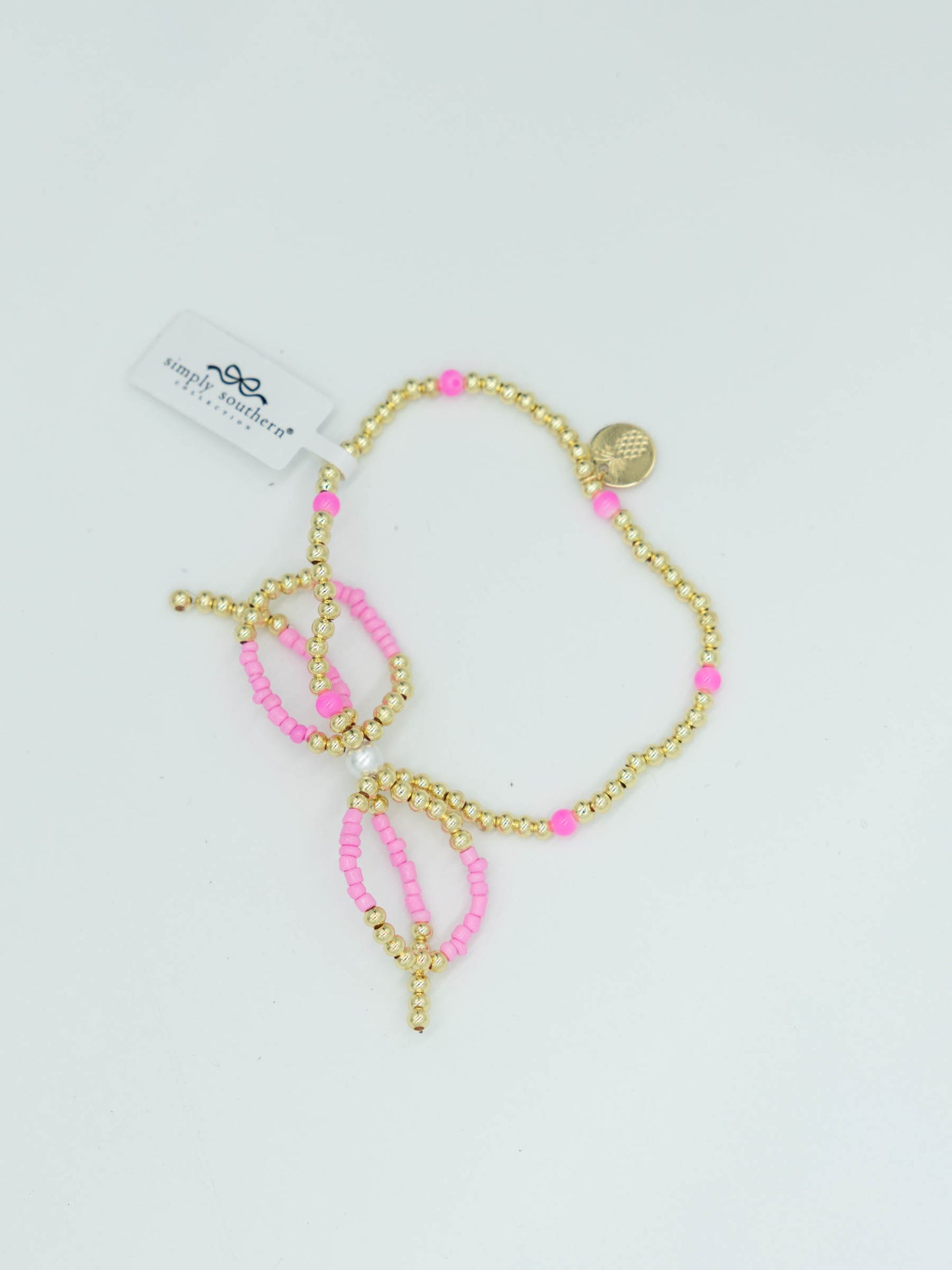 Simply Southern Pink/Gold & Pearl Bead Bow Bracelet