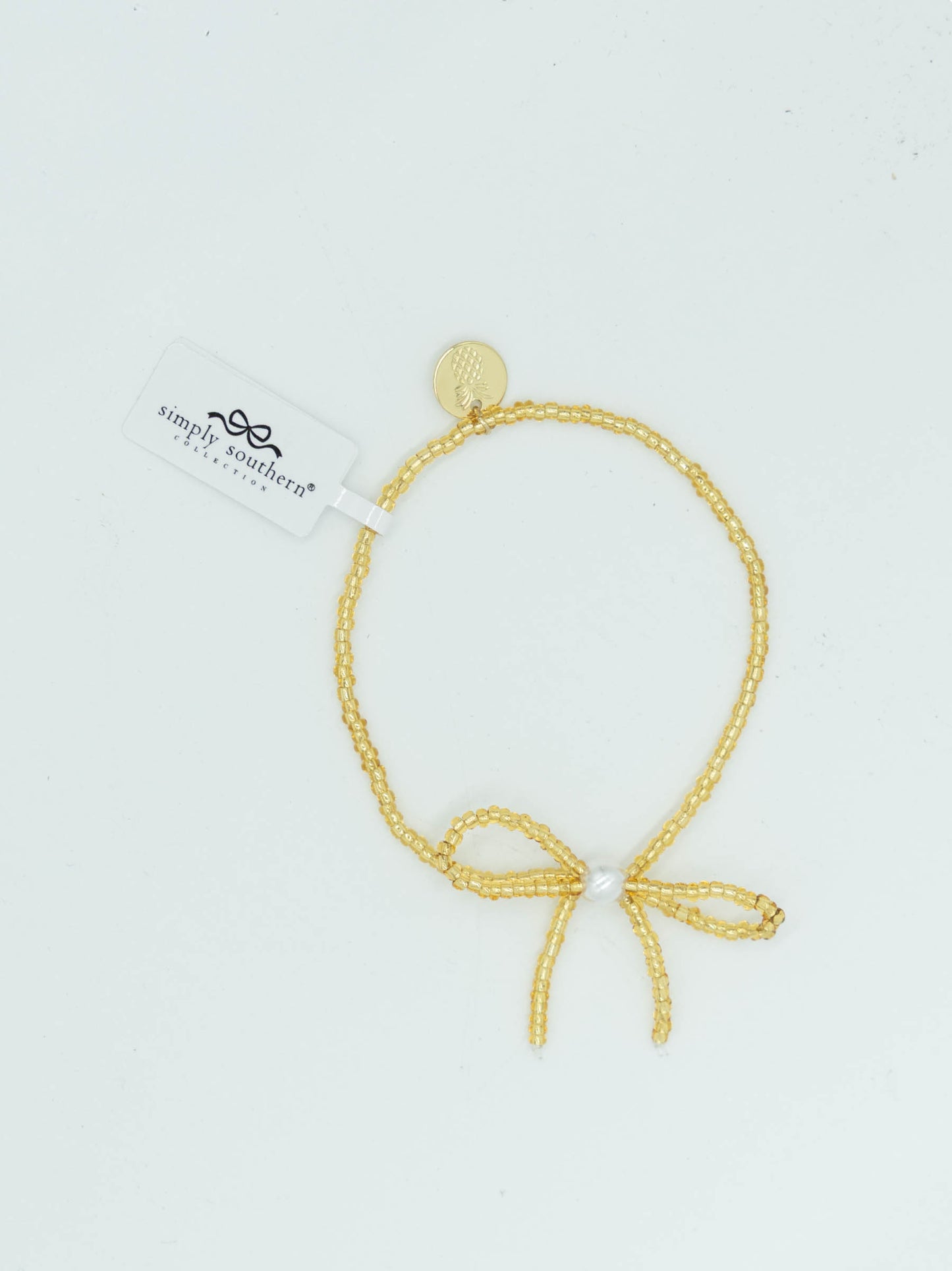 Simply Southern Dainty Yellow Bead and Pearl Bow Bracelet