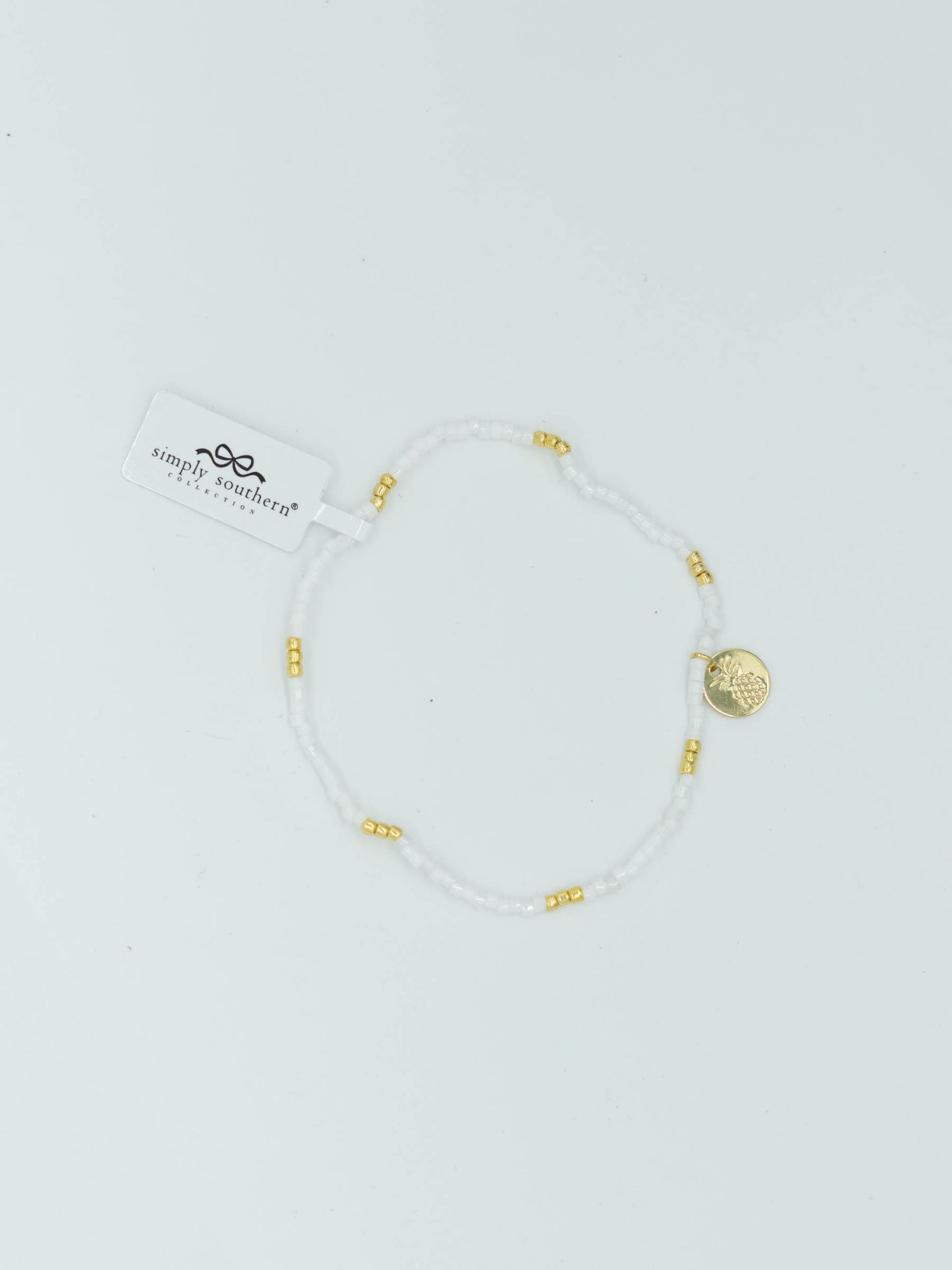 Simply Southern Dainty White & Gold Bead Bracelet