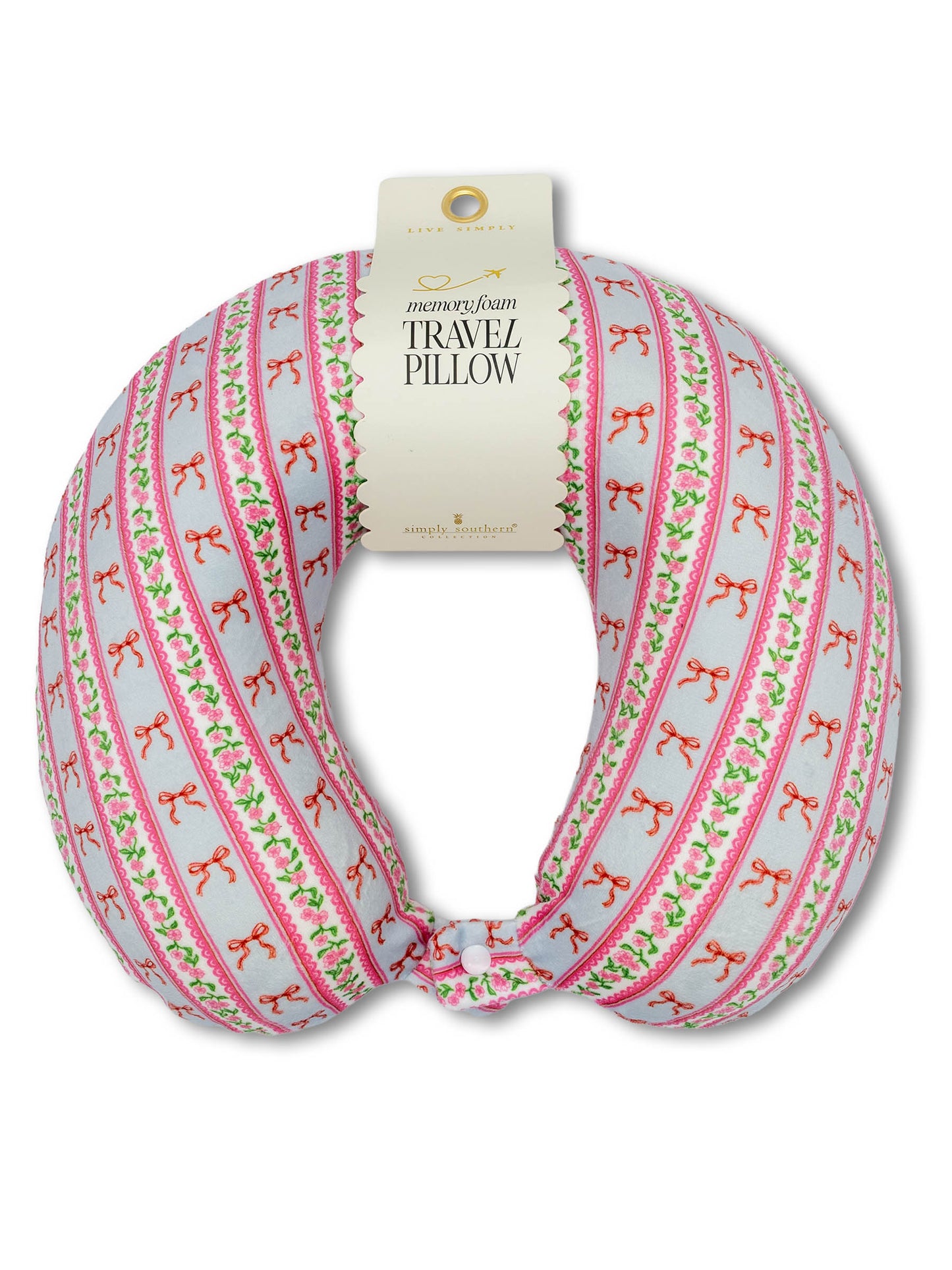 Simply Southern Travel Pillow pink bow stripe