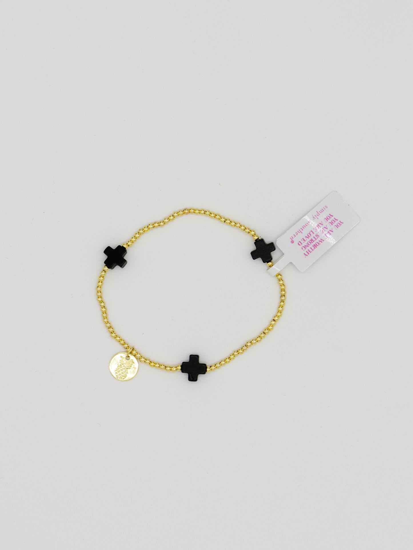 Simply Southern Black Cross Gold Bead Bracelet