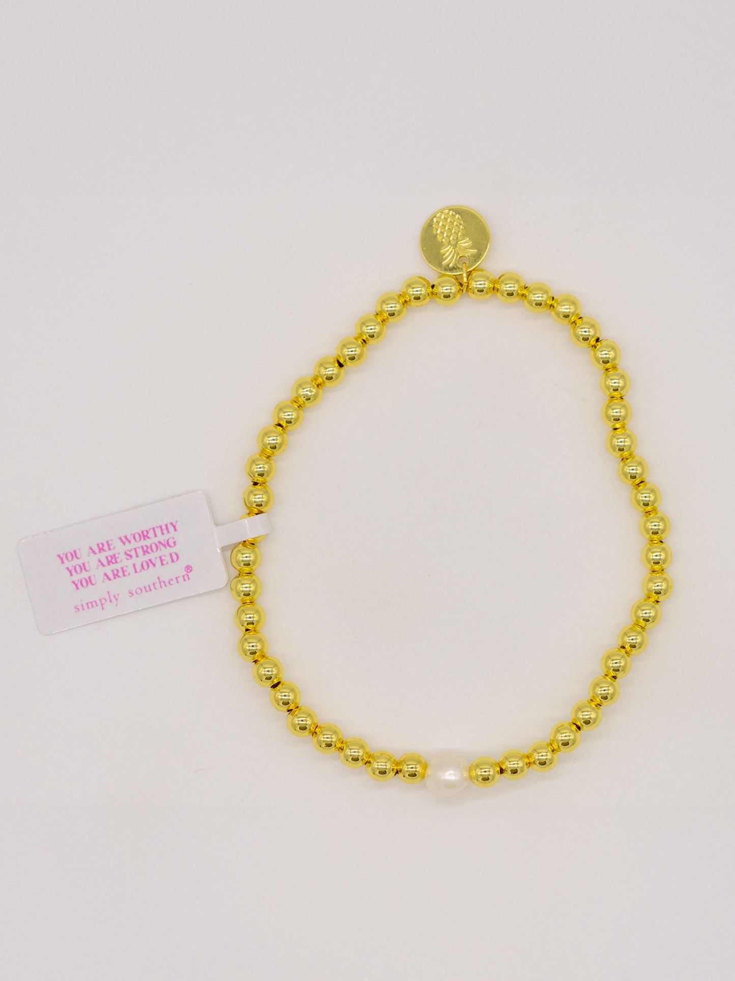 Simply Southern Single Pearl Gold Bead Bracelet