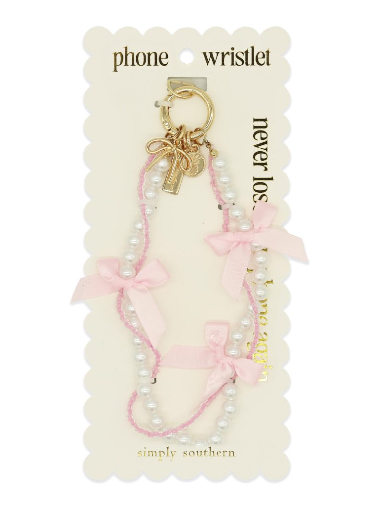 Simply Southern Pearl and Pink Beaded Phone Wristlet with Bows