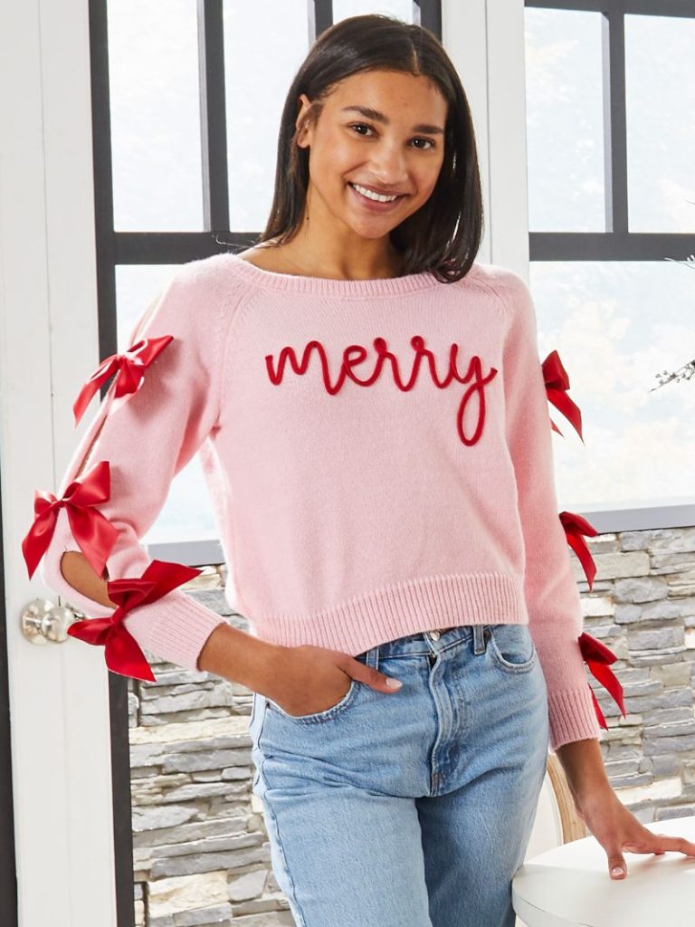 Simply Southern Pink Merry Bow Sweater