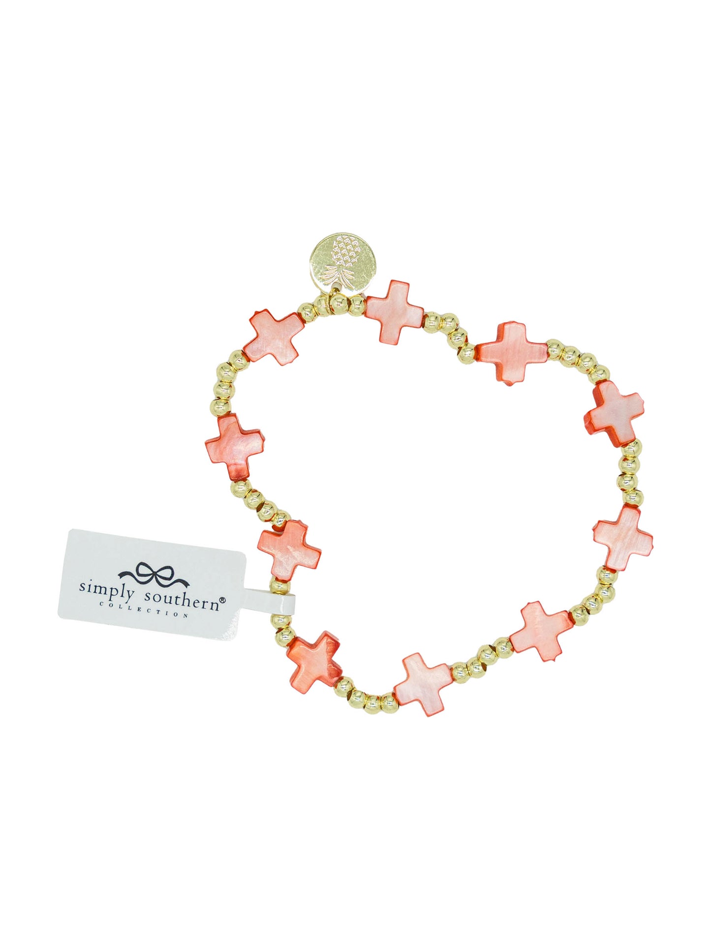 Simply Southern Coral Gold Faith Beaded Bracelet