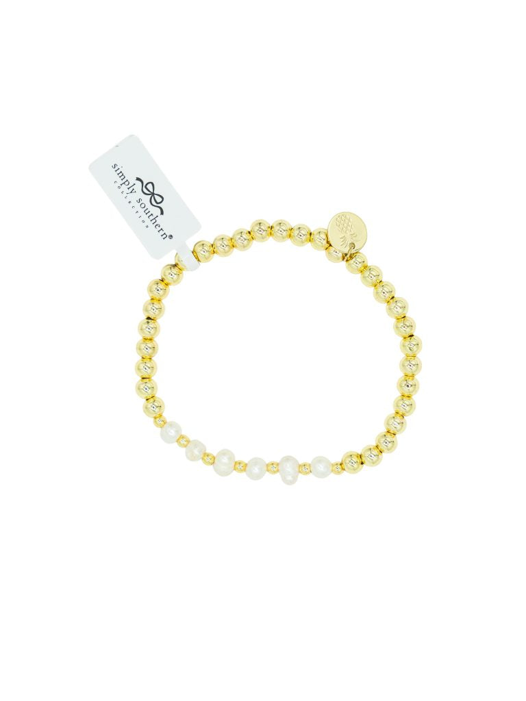 Simply Southern Gold and Flat Pearl Beaded Bracelet