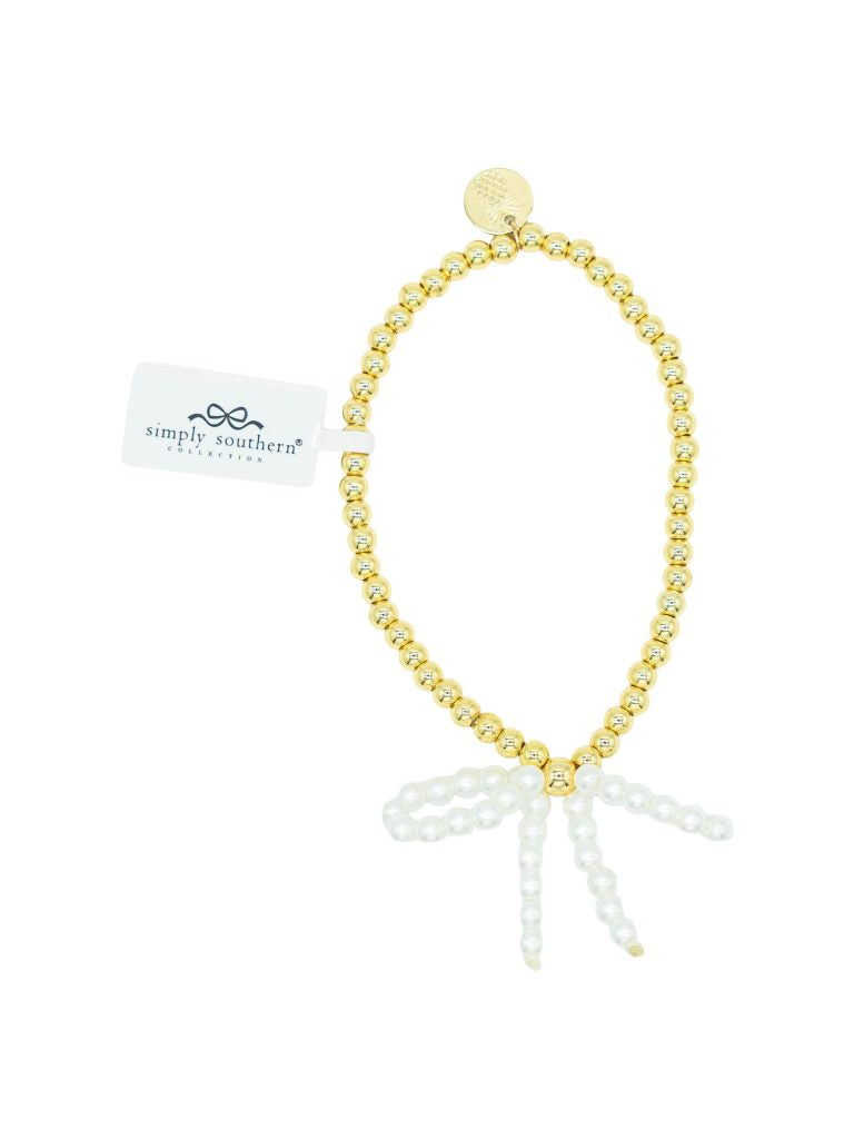 Simply Southern Gold and Pearl Bow Beaded Bracelet