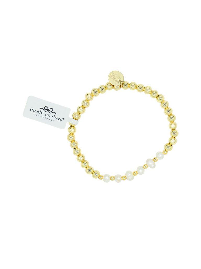 Simply Southern Gold and Pearl Beaded Bracelet
