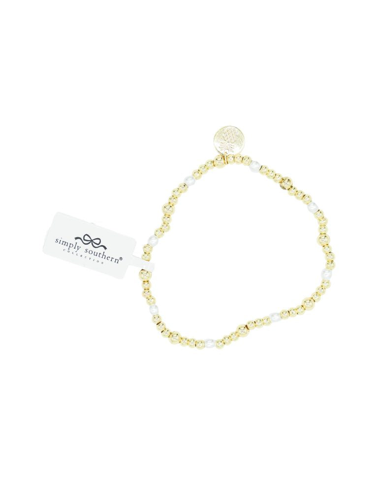 Simply Southern Dainty Gold and Pearl Beaded Bracelet