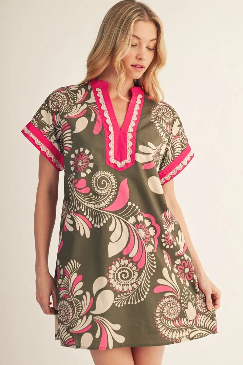 The Blossom Olive Boho Floral Dress
