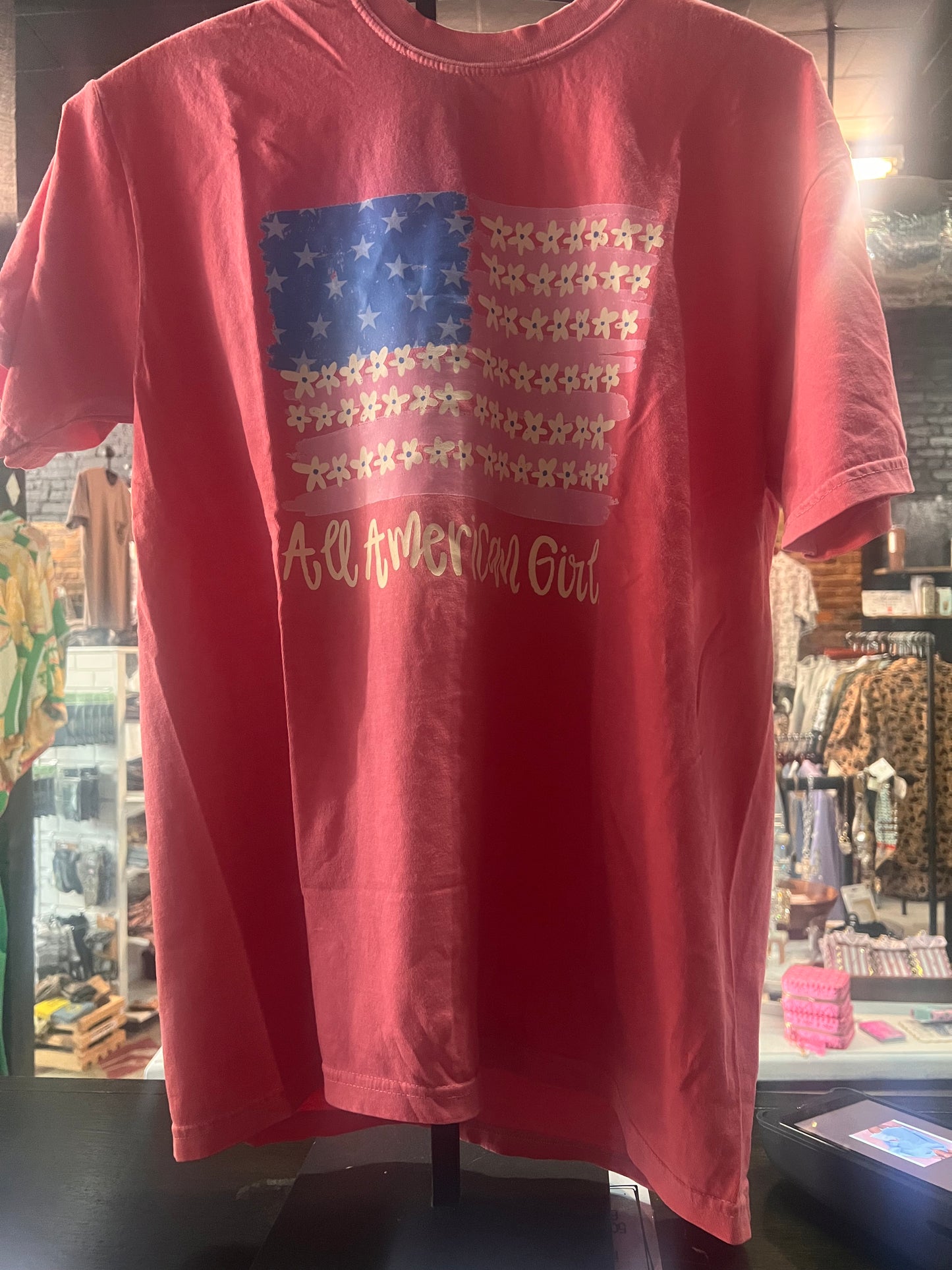 3 Kids and a Press Red All American Girl Tee