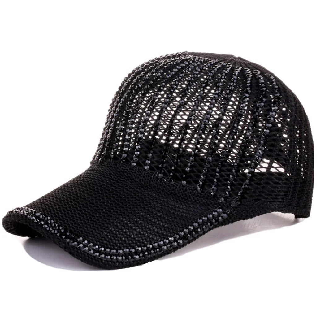 BLING RHINESTONE MESH BASEBALL CAP - Black