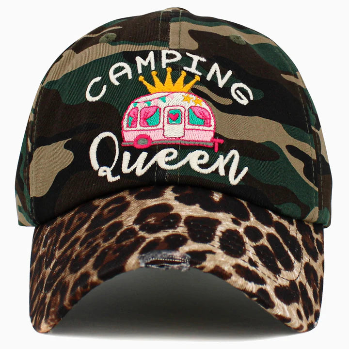 "CAMPING QUEEN" LEOPARD WASHED VINTAGE BALL CAP