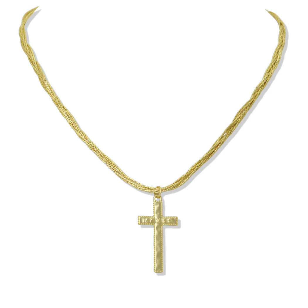 Gold Trust Engraved Cross Pendant Necklace