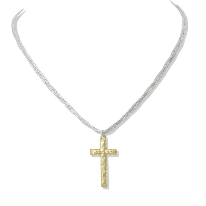 Two Toned Trust Engraved Cross Pendant Necklace