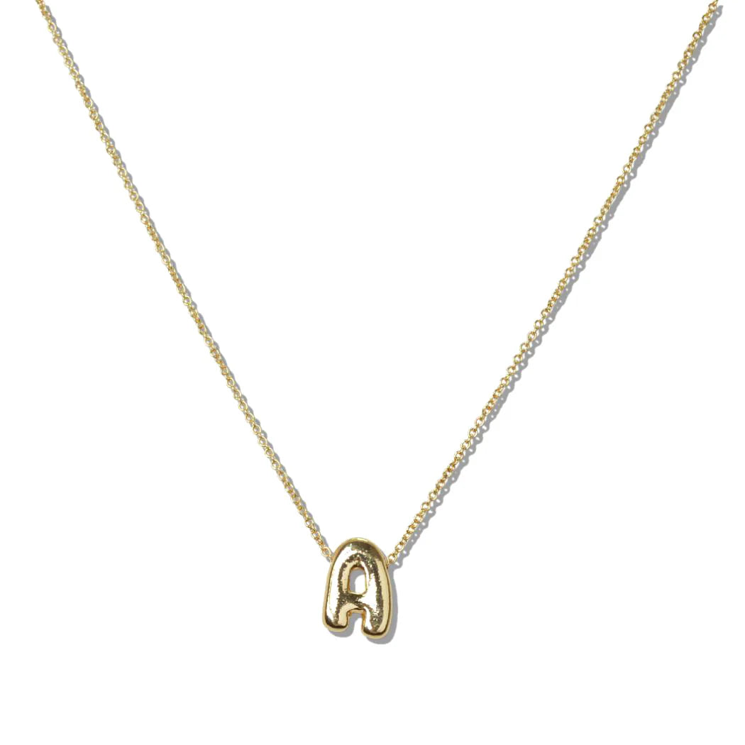 Gold Dainty Bubble Letter Pendant Necklace