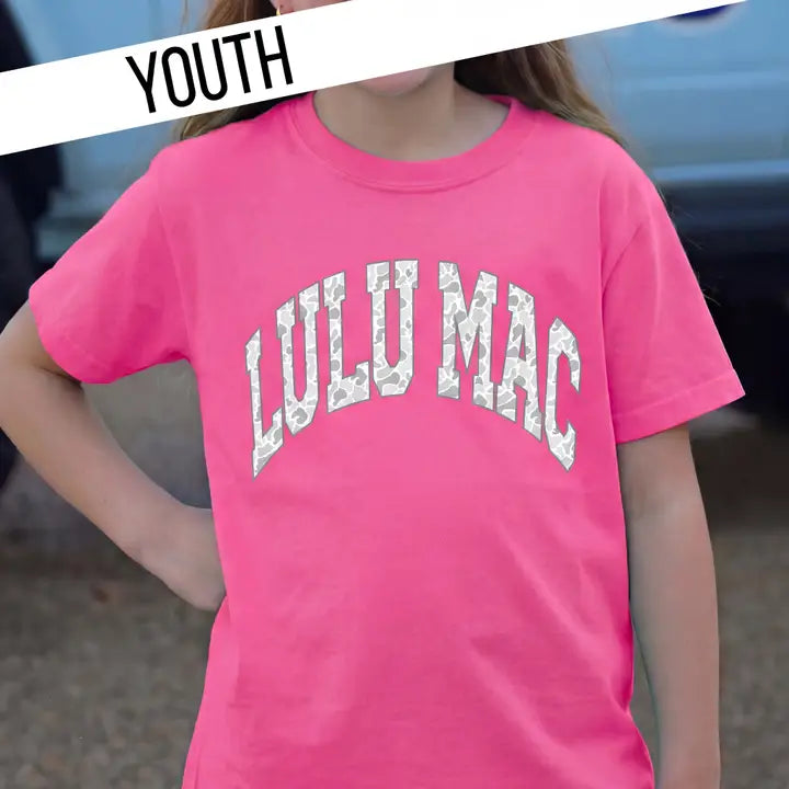 Youth Lulu Mac Camo Neon Pink Tee