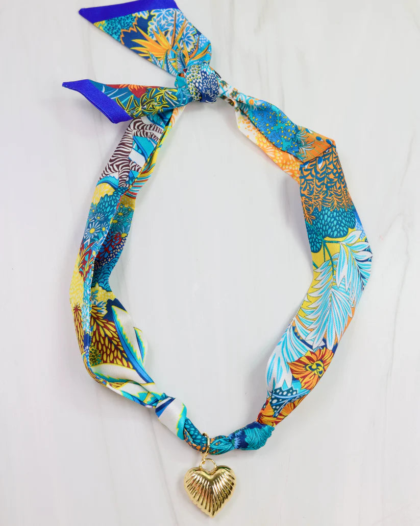 Lillie Scarf Blue And Yellow Charm Necklace