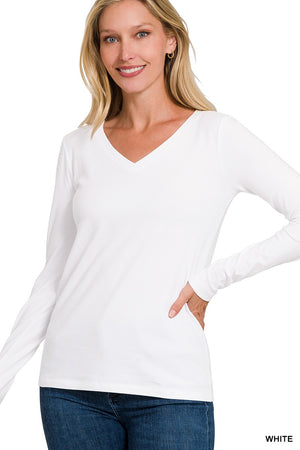 Cotton V-Neck Long-Sleeve Shirt