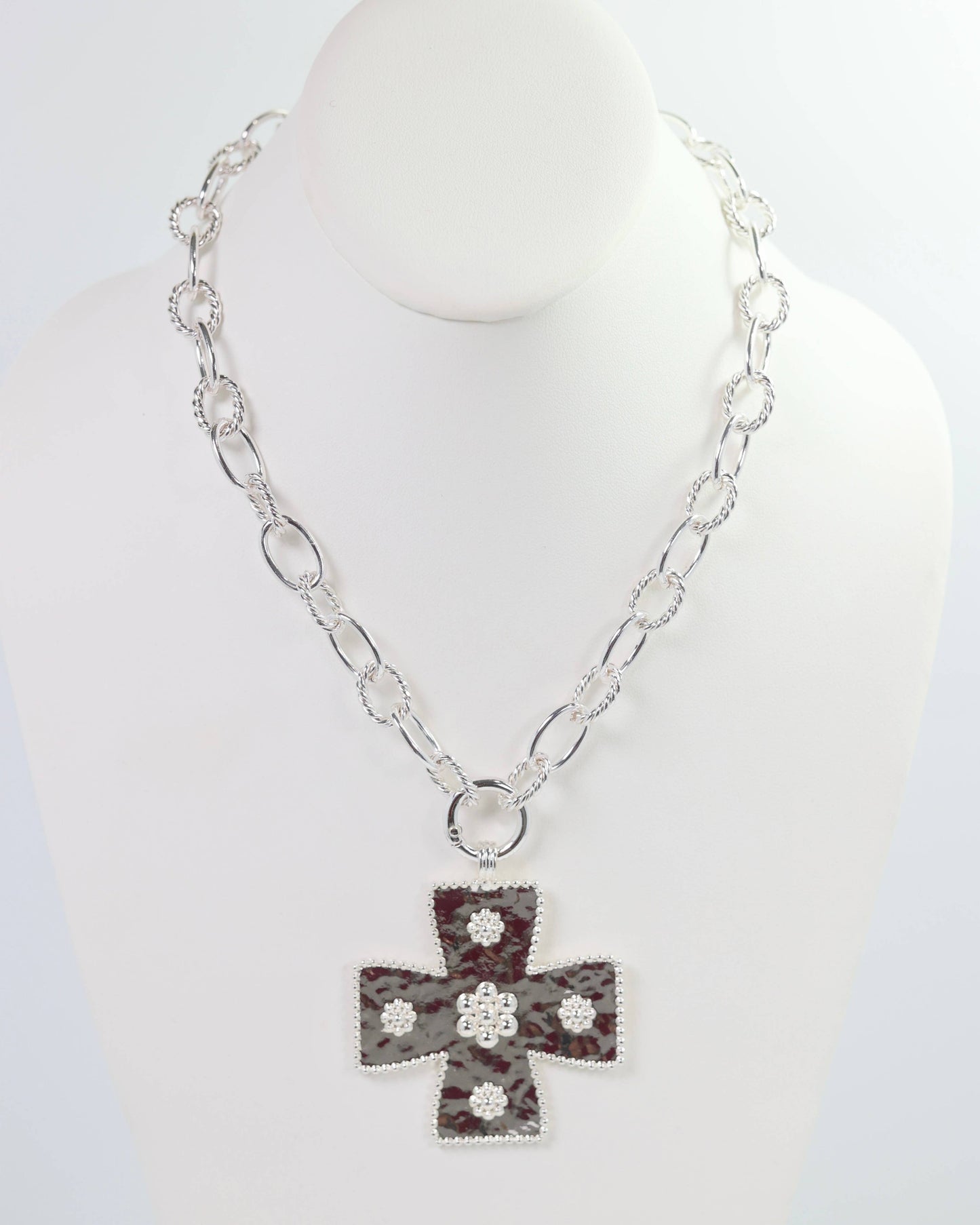 Caroline hill Large Cross Charm Necklace Silver