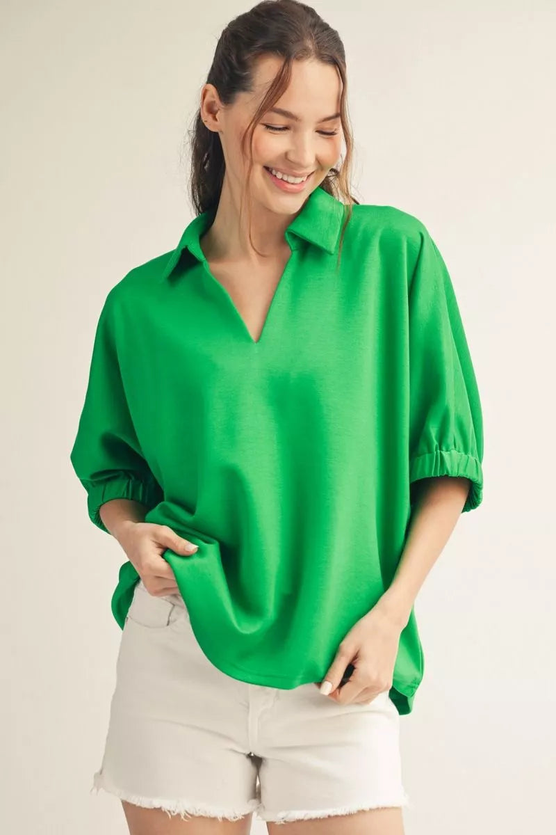 The Kelly Green V Neck Top