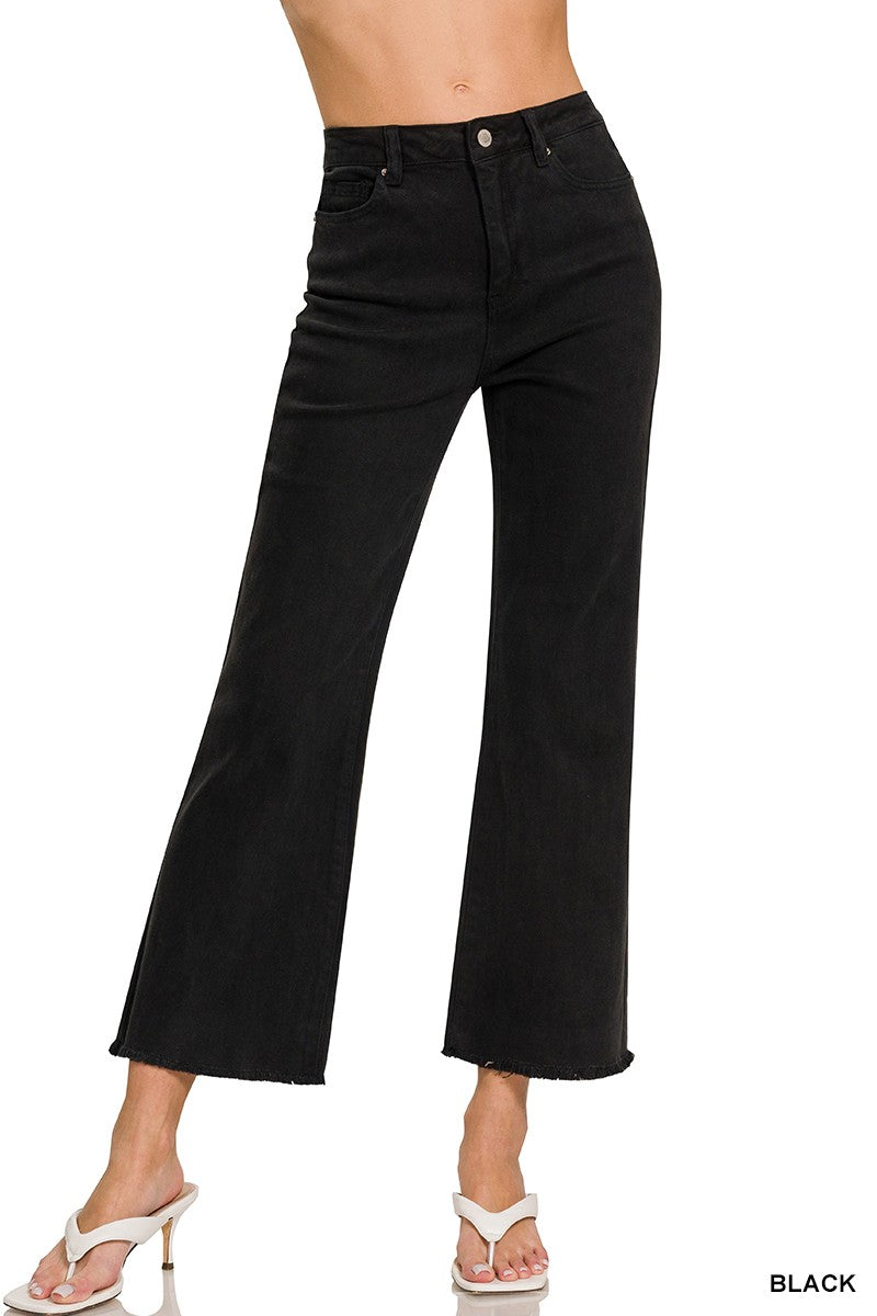 Zenana Black Acid Washed High Waist Frayed Bootcut Pants