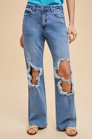 90s Heavy Distressed Wide Leg Denim Jeans