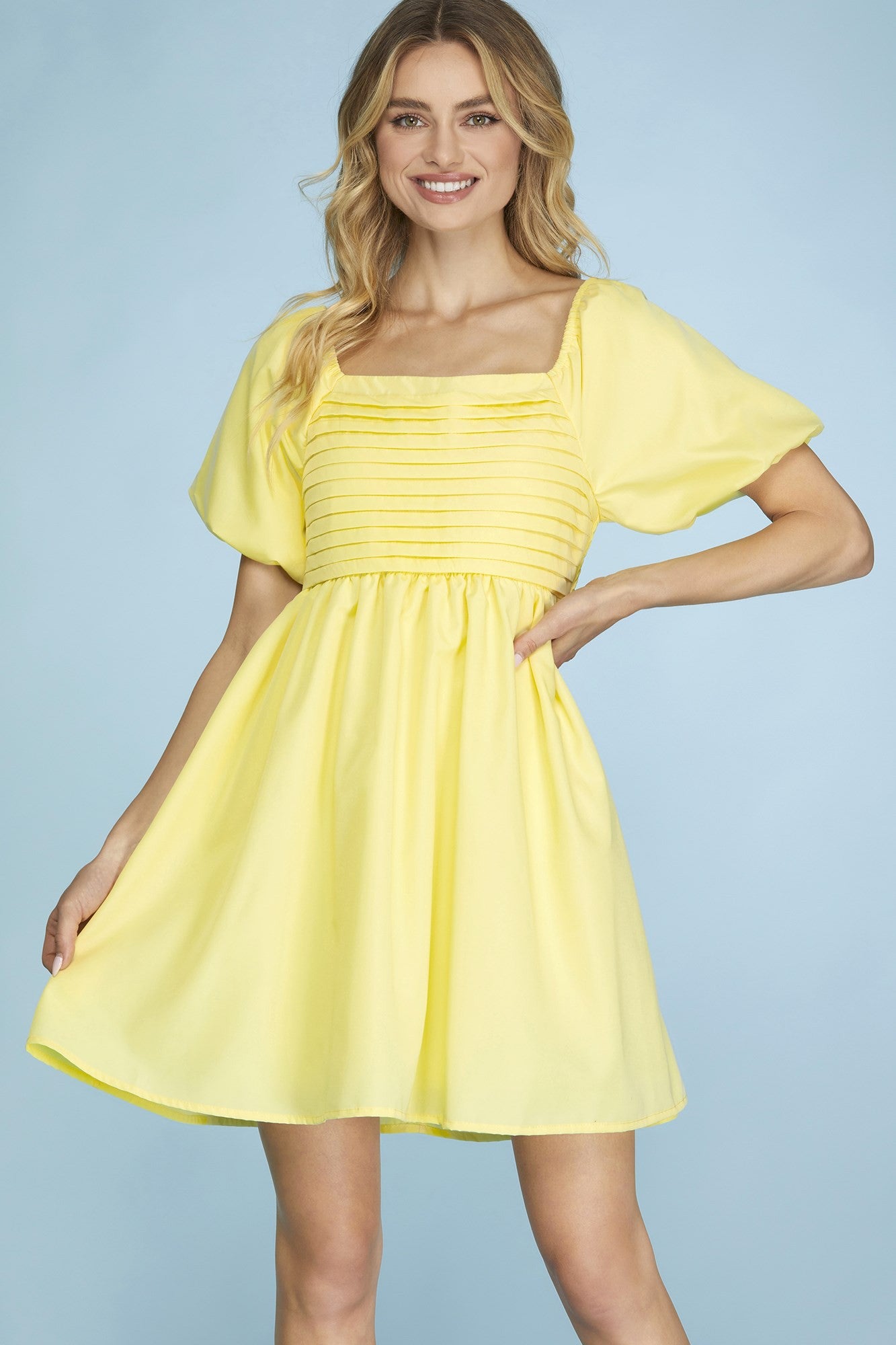 Short Bubble Sleeve Woven Dress