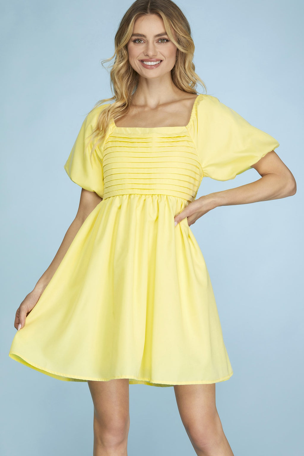 Short Bubble Sleeve Woven Dress