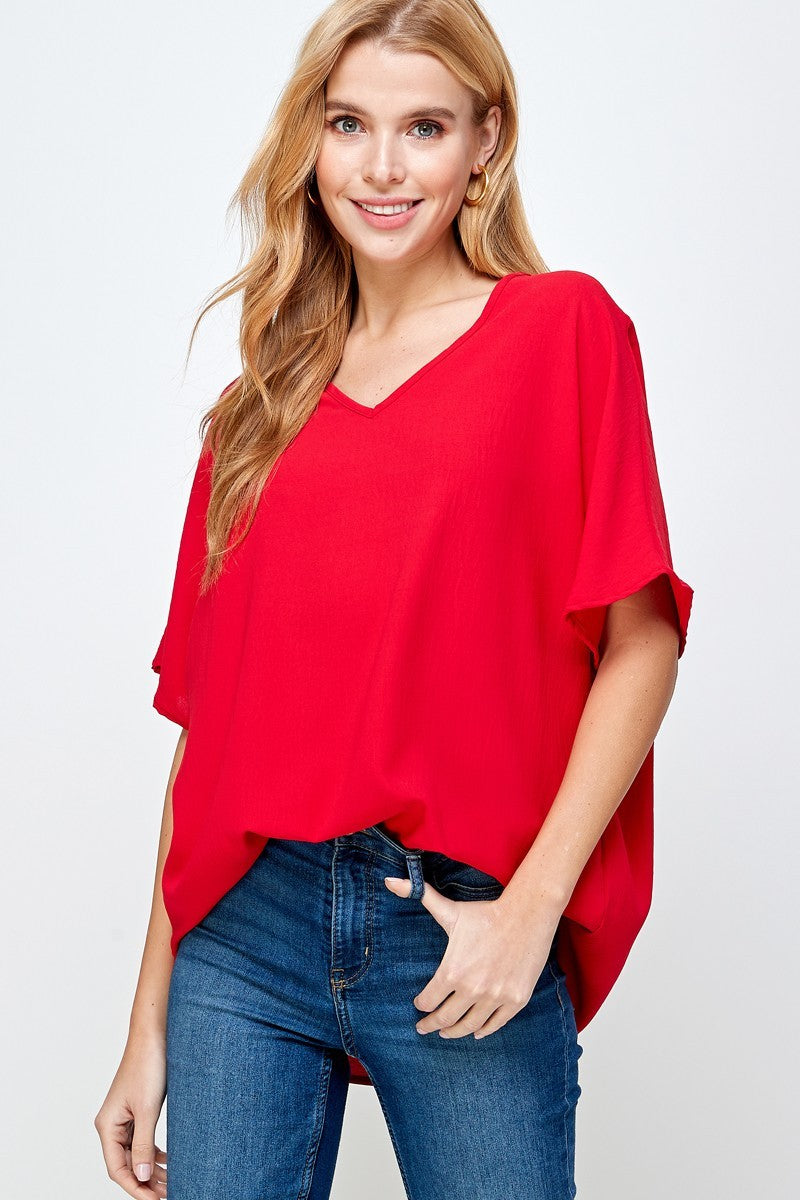 Red Solid Woven Basic Top