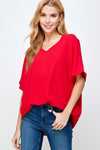Red Solid Woven Basic Top