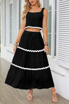 Black Scalloped Crop Top & Maxi Skirt Set