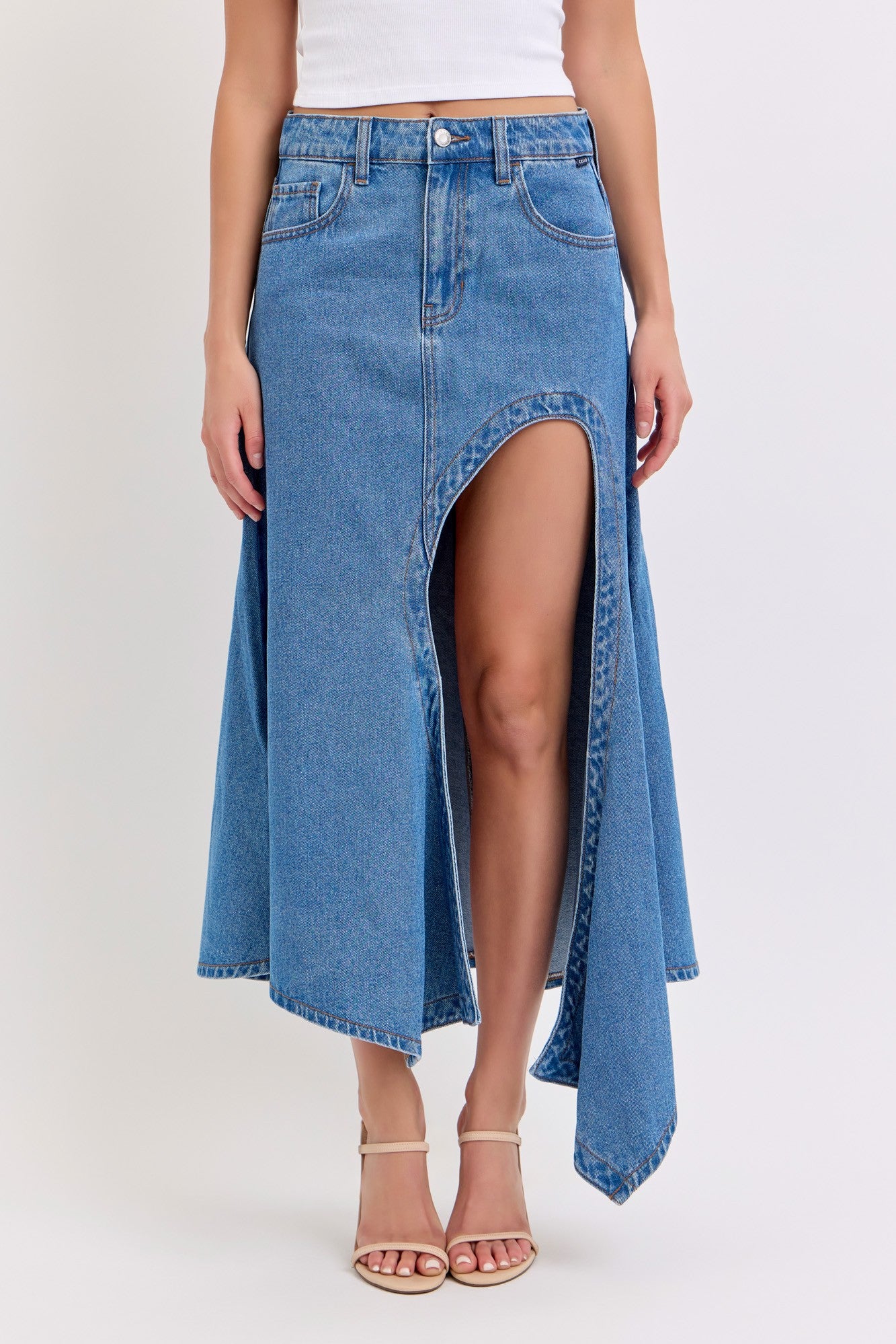 Cello Denim Mid Waisted Arc Maxi Skirt