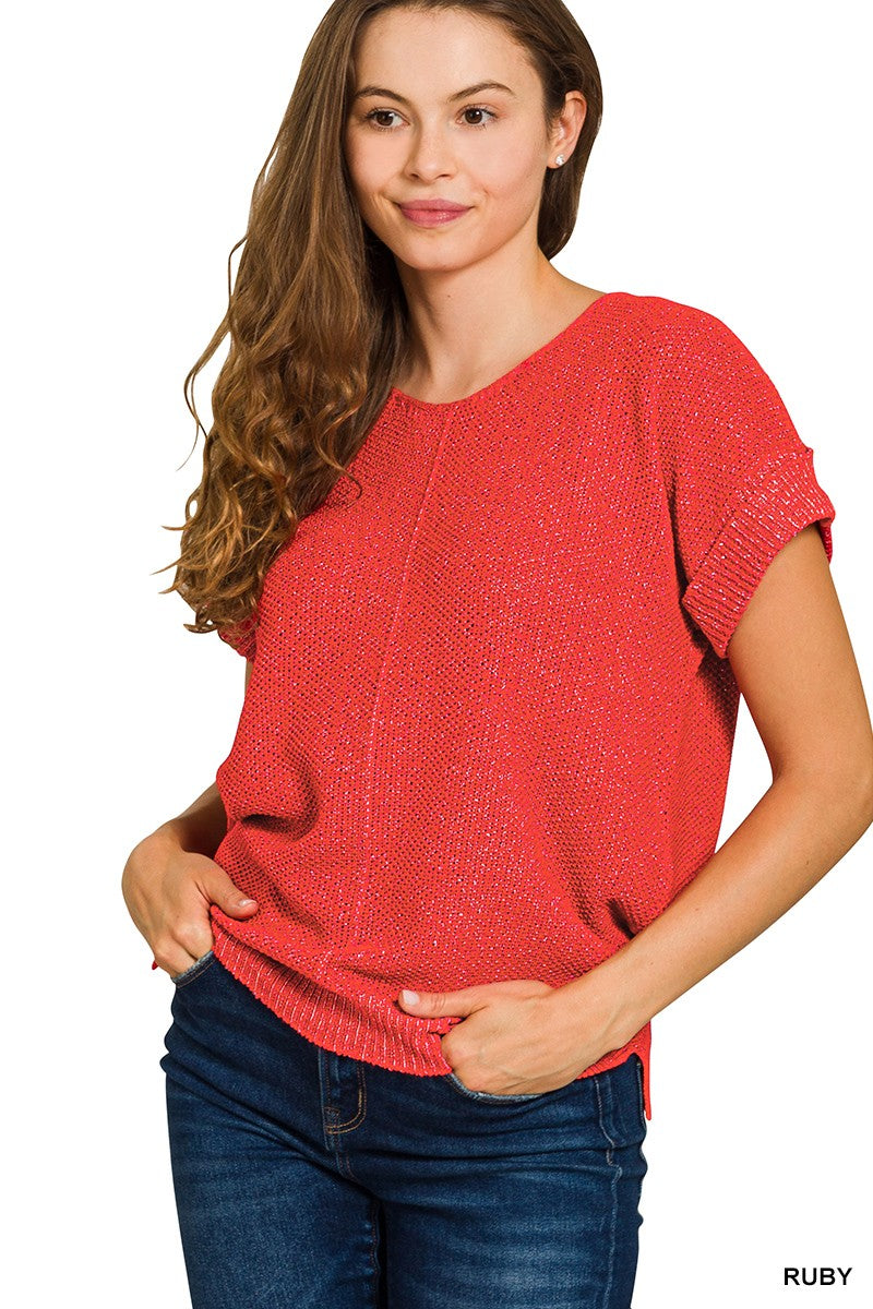 Zenana Ruby Center Seam Short Sleeve Sweater