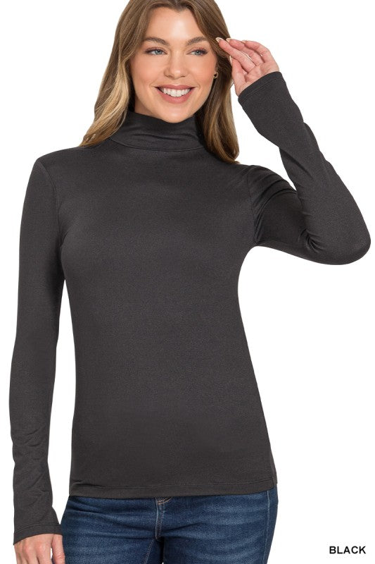 Black Microfiber Mock Neck Top
