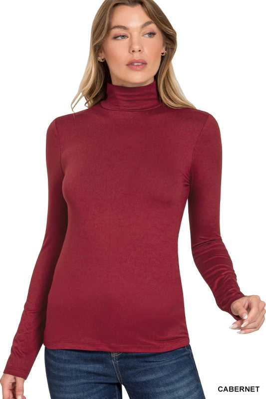 Cabernet Microfiber Mock Neck Top