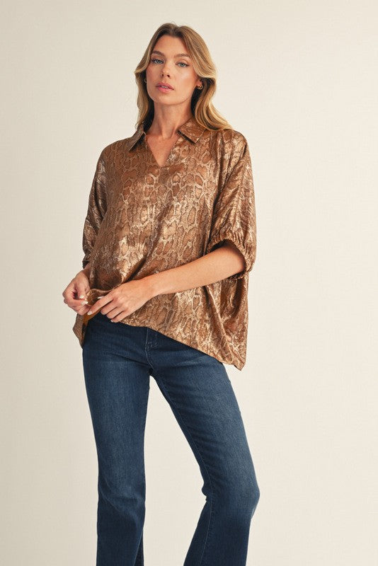 Emmery Gold Snakeprint Metallic Top