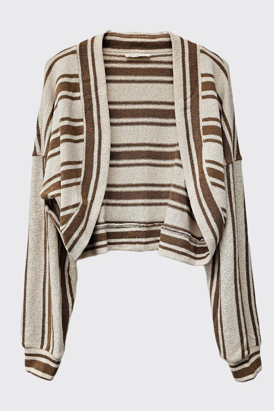 Ivory/Brown Striped Knit Bolero Pullover