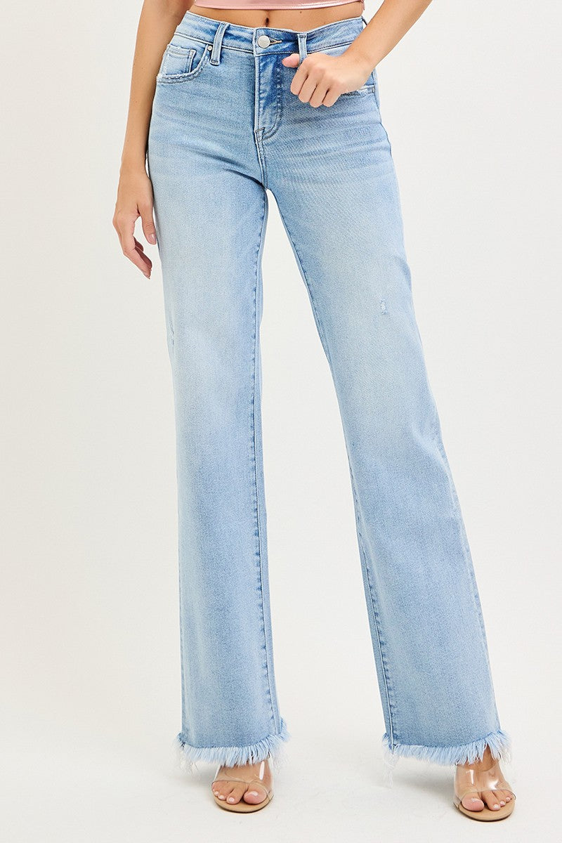 Risen Light High Rise Long Straight Jeans
