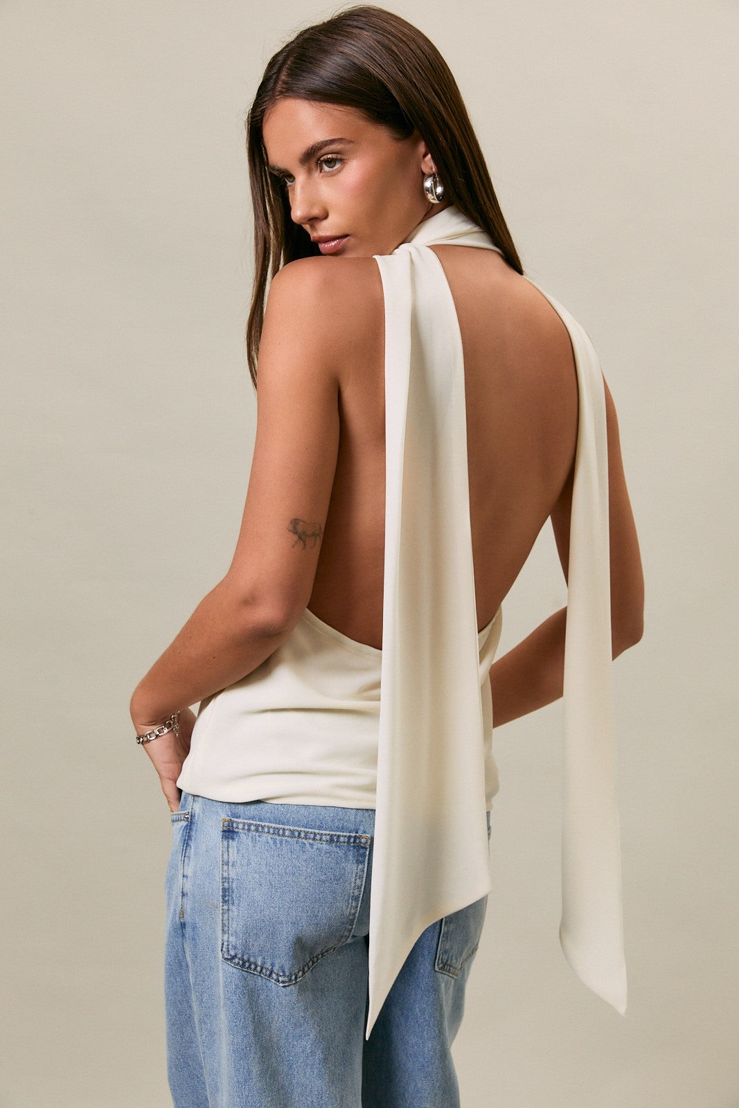 The Adrienne Cream Cowl Neck Scarf Top