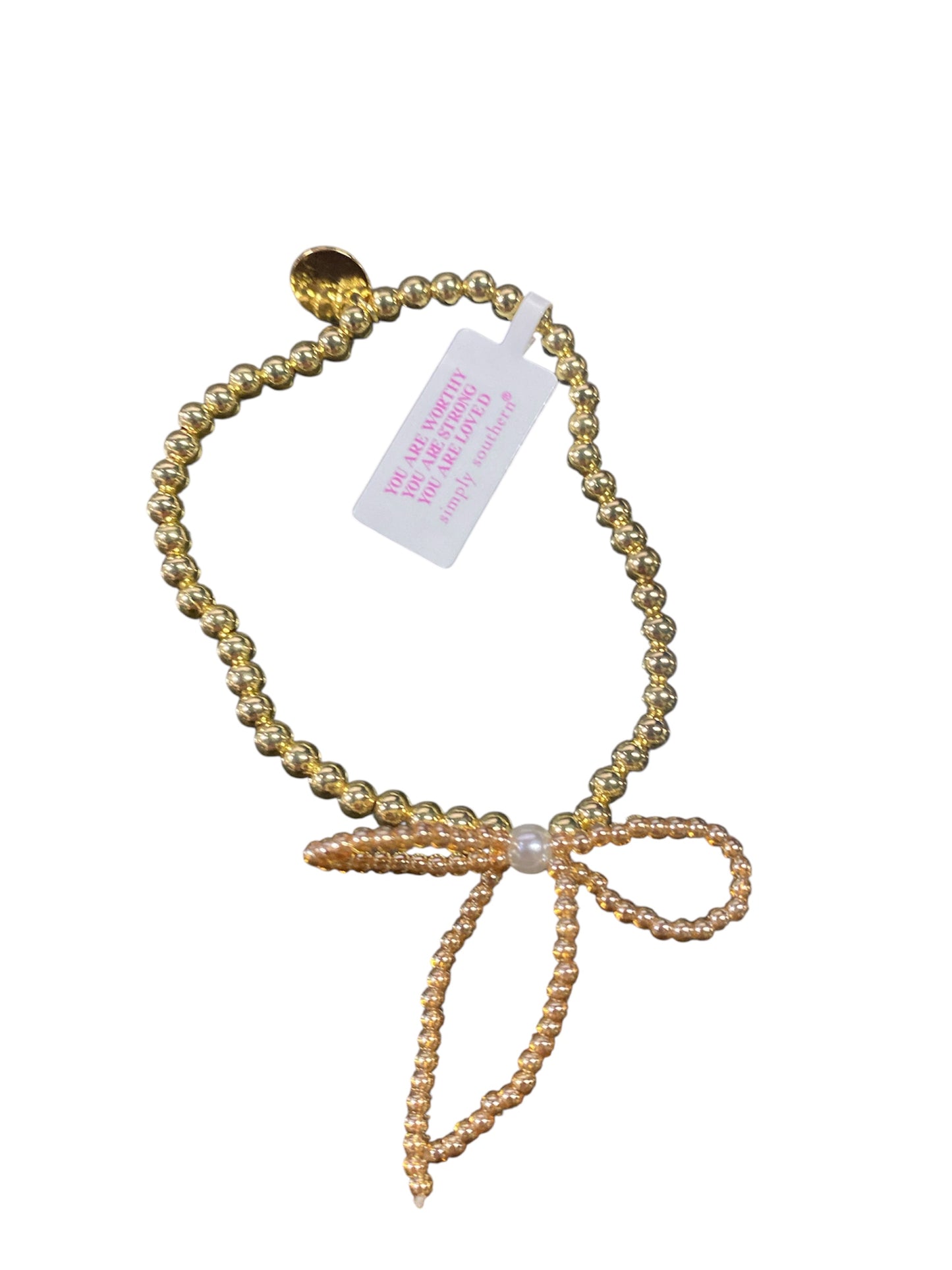 Simply Southern Peach Bow Gold Bead Bracelet