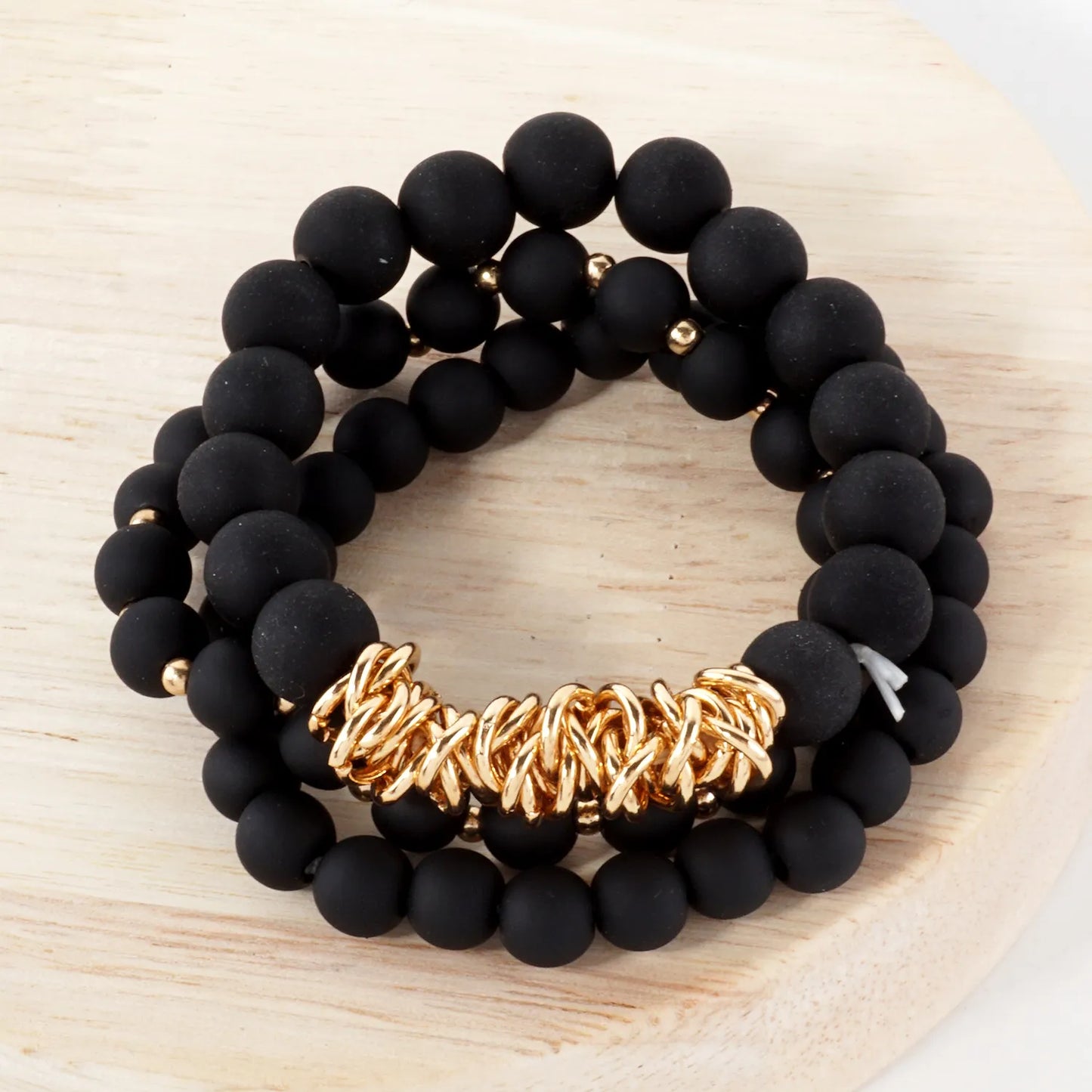 3PC-Set Black Acrylic Color Beads Stackable Stretch Bracelet