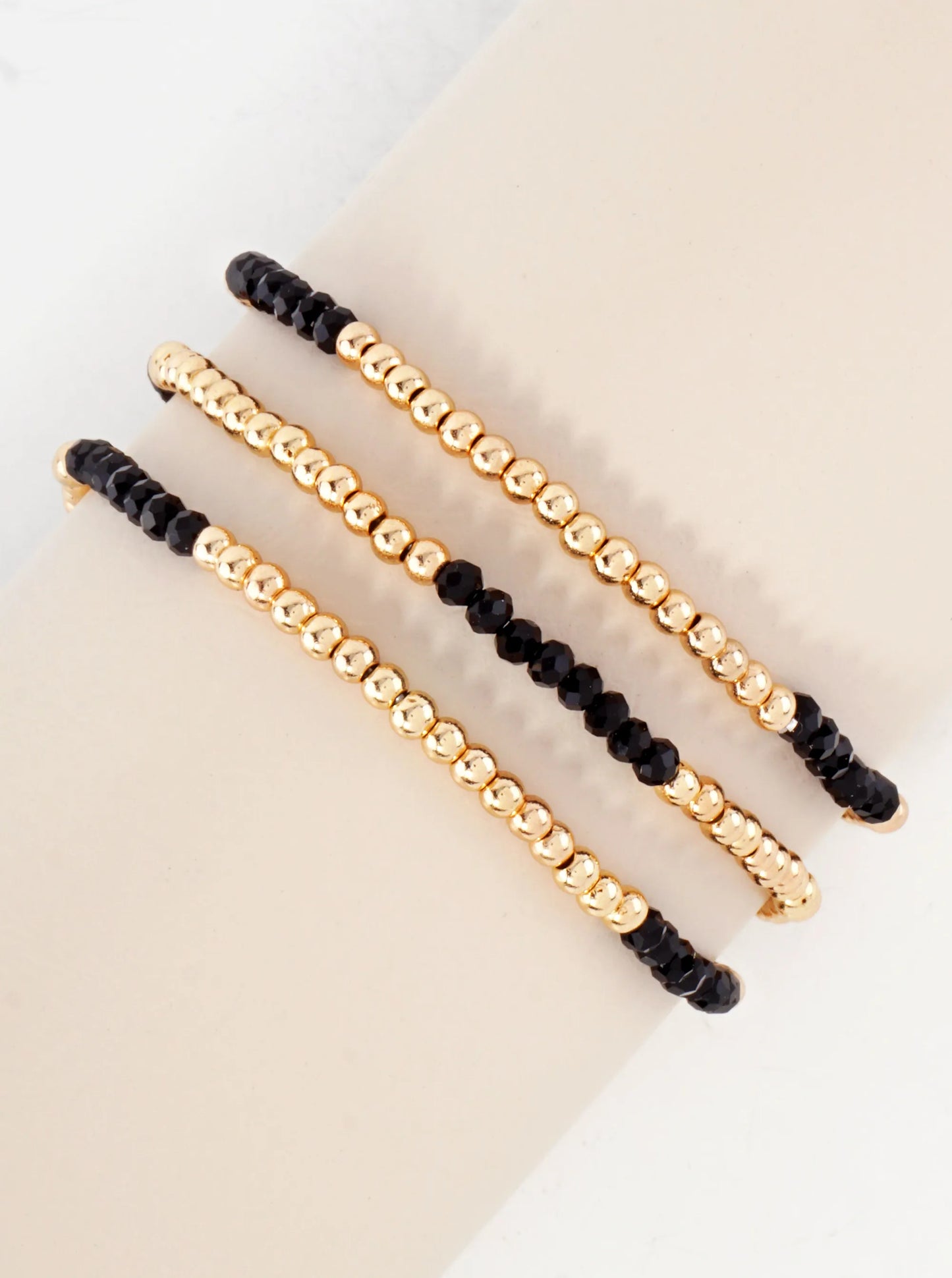 3PC-Set Skinny Metallic Glass Beads Stackable Stretch Bracelets