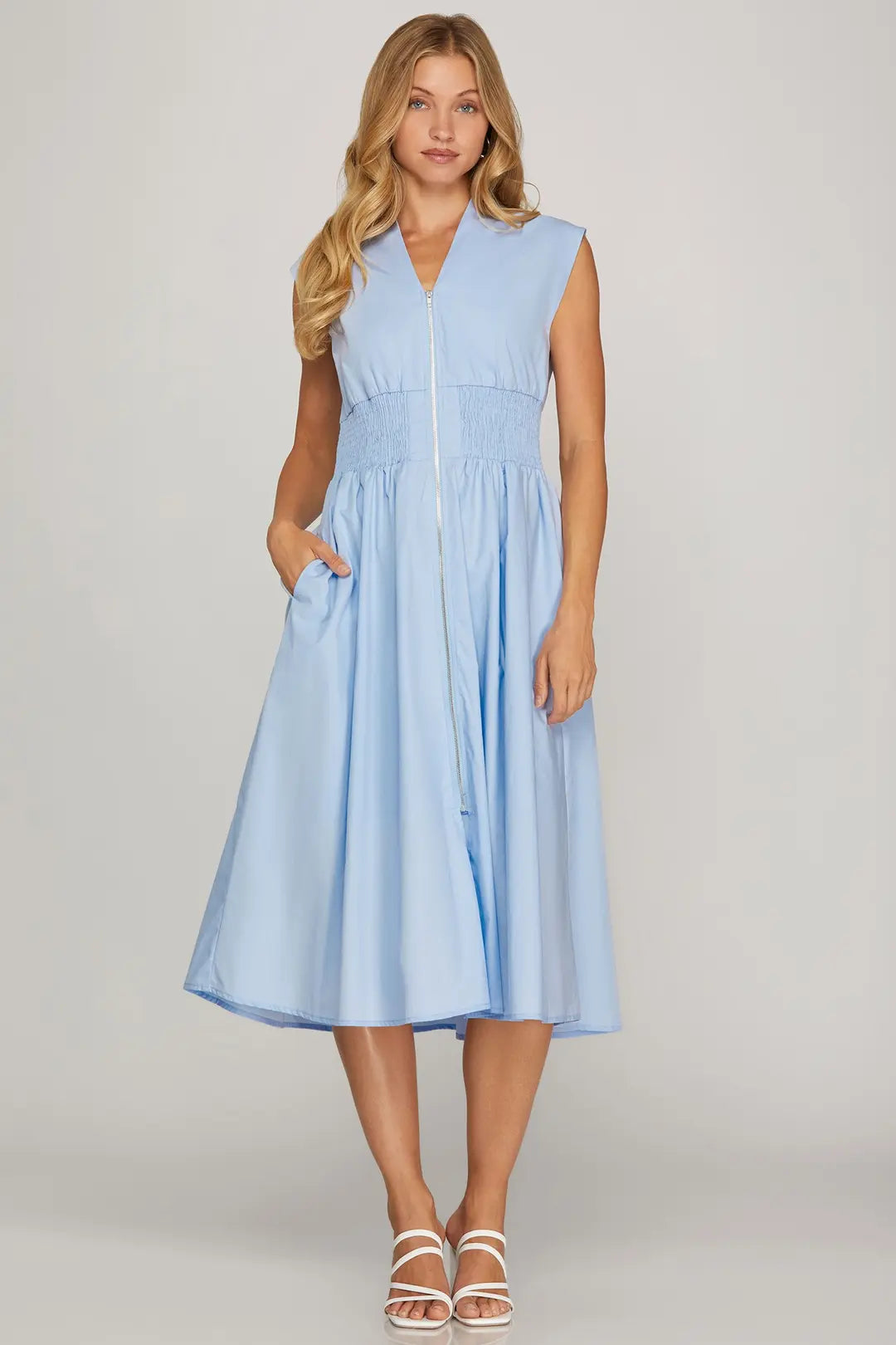 Light Blue Front Zipper Dress