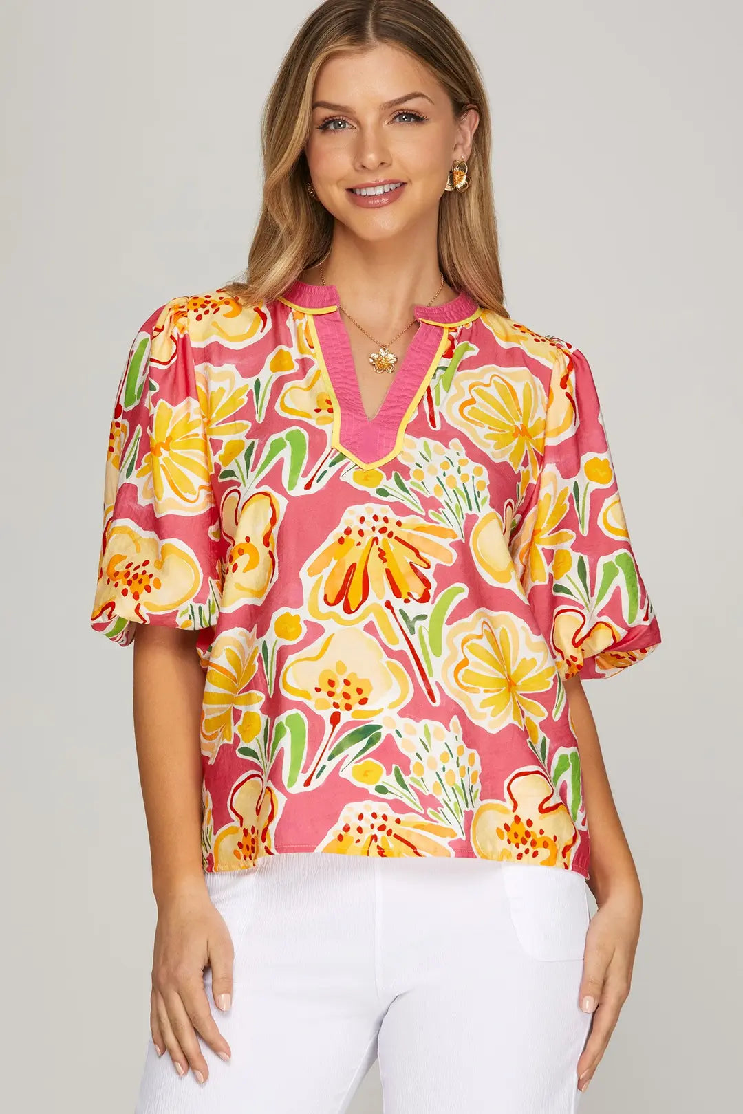 Pink Tropic Floral Print Top