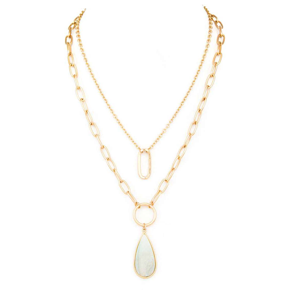 Stone Teardrop Layer Pendant Necklace